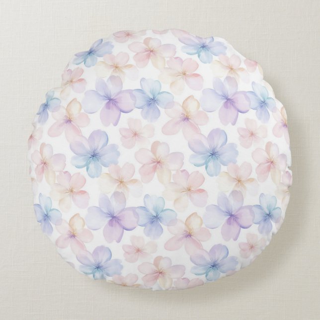 Coussins Ronds Fleurs Féminines Bleu Violet Rose   (Devant)