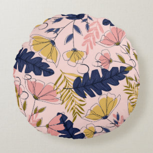 Coussins Ronds Fleurs Feuilles tropicales Imprimer Vintage