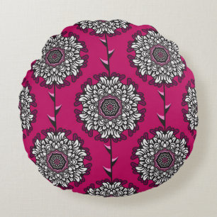 Coussins Ronds Fleurs Graphiques Florales rose sans joint
