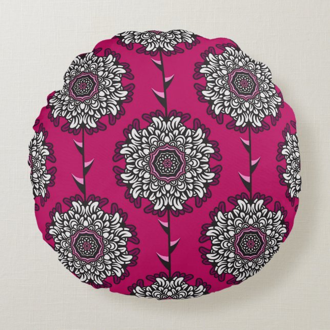 Coussins Ronds Fleurs Graphiques Florales rose sans joint (Devant)
