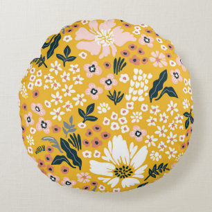 Coussins Ronds Fleurs Jardin : Charme Vintage Jaune.