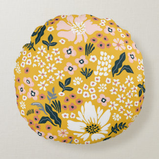 Coussins Ronds Fleurs Jardin : Charme Vintage Jaune.