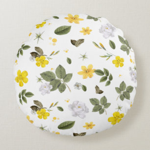 Coussins Ronds Fleurs jaunes et roses blanches 3