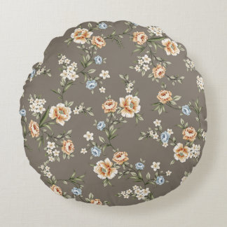 Coussins Ronds fleurs mignonnes avec motif feuille sur fond gris