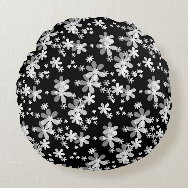 Coussins Ronds fleurs noir blanc (Devant)