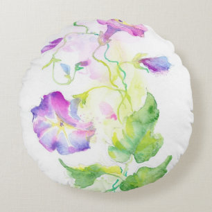 Coussins Ronds Fleurs peintes de convolvule d'aquarelle