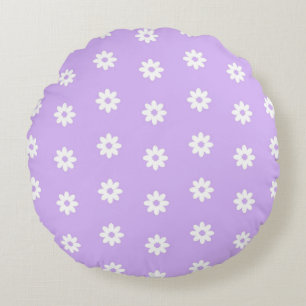 COUSSINS RONDS FLEURS PETITES BLANCHES PURPLE COEURS ROSES