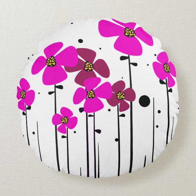 Coussins Ronds Fleurs roses (Devant)