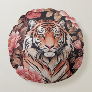 Coussins Ronds Fleurs roses de tigre en Mémerisation