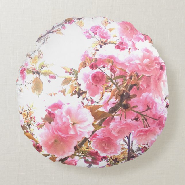Coussins Ronds Fleurs roses motifs floraux de cerisier Sakura (Devant)