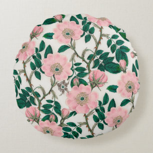Coussins Ronds Fleurs Roses roses et Motif Feuille vert