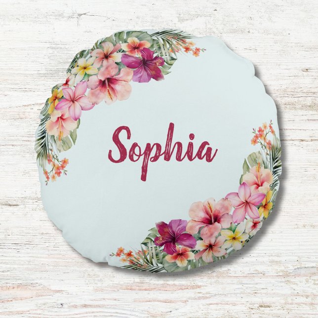 Coussins Ronds Fleurs roses tropicales florales (Close up)