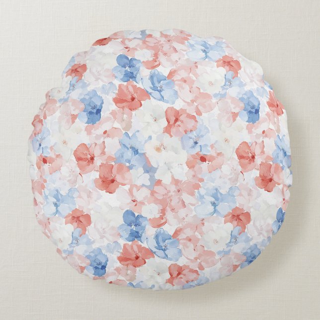 Coussins Ronds Fleurs rouges bleues (Devant)