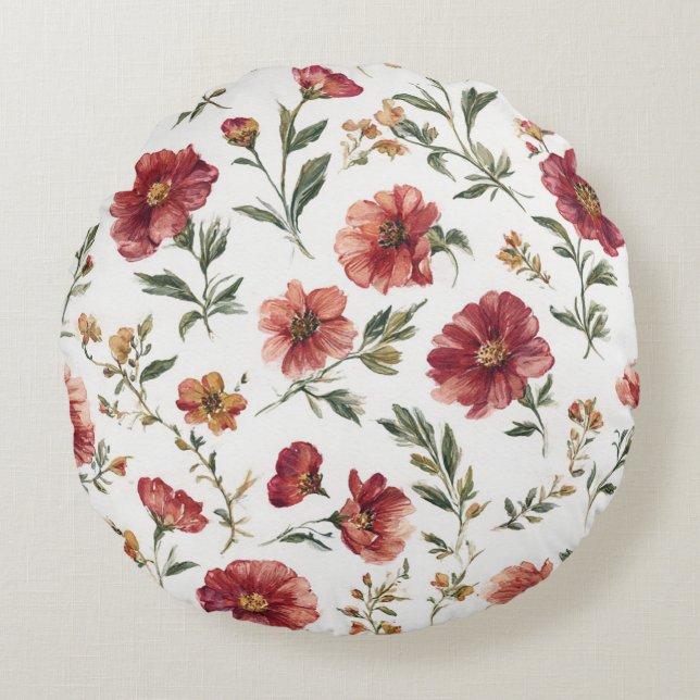 Coussins Ronds Fleurs Rouges Rayures (Devant)