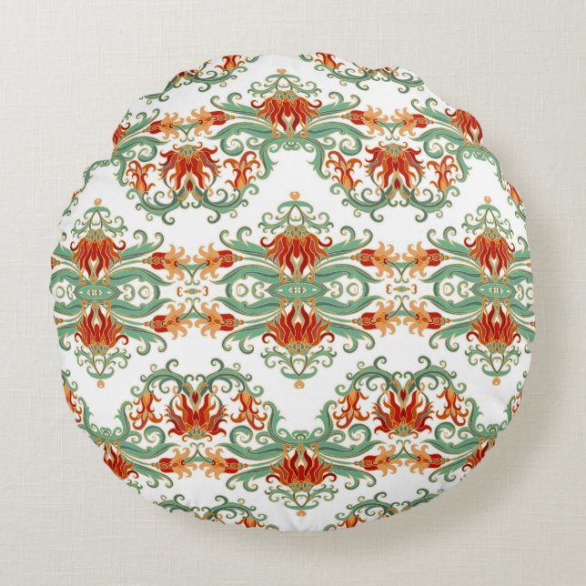 Coussins Ronds Fleurs rouges style chinois (Devant)