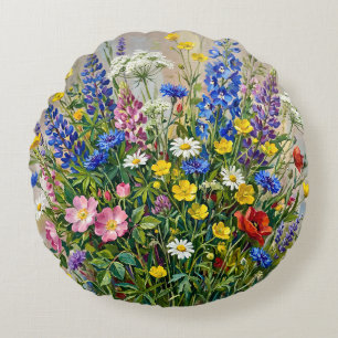 Coussins Ronds Fleurs sauvages de prairie estivale
