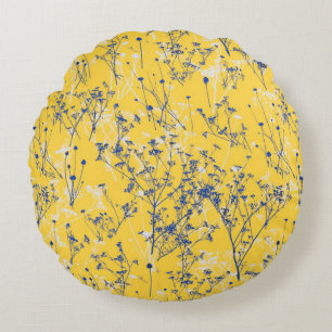 Coussins Ronds Fleurs sauvages élégants sur la moutarde jaune
