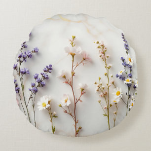 Coussins Ronds Fleurs sauvages pastel doux Art floral en verre te