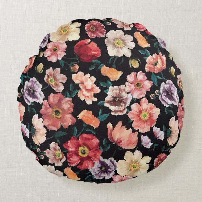 Coussins Ronds Fleurs solides abstraites en arrangement complet,  (Devant)