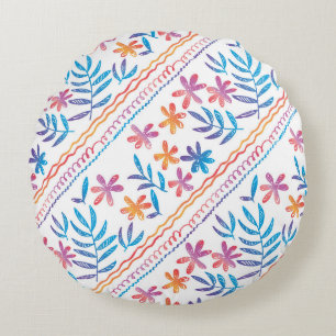 Coussins Ronds Fleurs tropicales dessinées à la main, motif feuil