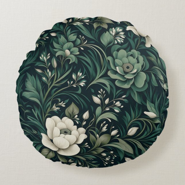 Coussins Ronds Fleurs Vert Émeraude Foncé (Devant)