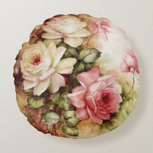 Coussins Ronds Fleurs victoriennes de roses vintages d'aquarelle