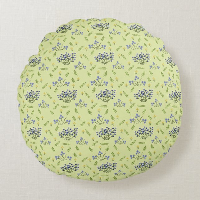 Coussins Ronds fleurs violet et jaune motif (Devant)