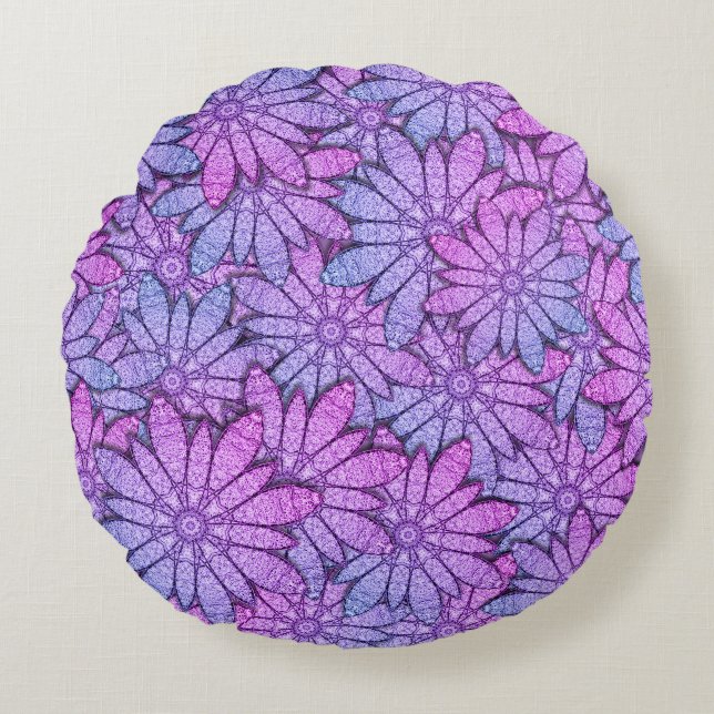 Coussins Ronds Fleurs Violettes Amusantes (Devant)