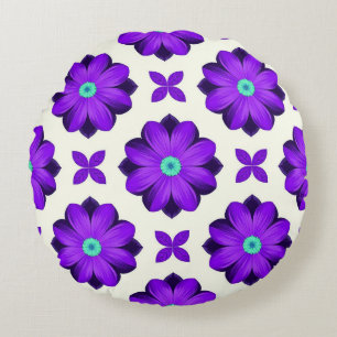 Coussins Ronds Fleurs violettes et motifs de feuilles vibrants