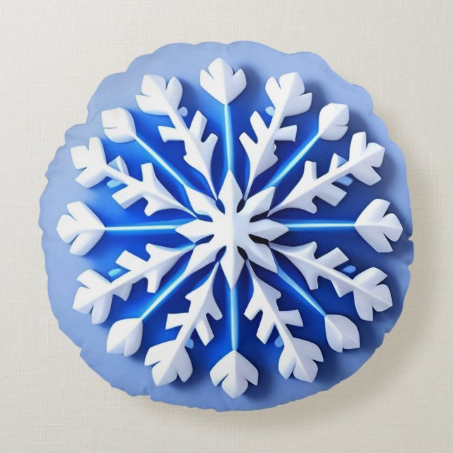 Coussins Ronds Flocon de Neige Bleu Détaille (Devant)