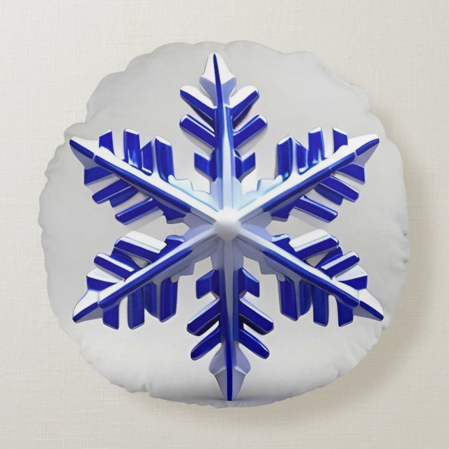 Coussins Ronds Flocon de Neige Bleu Détaille (Devant)