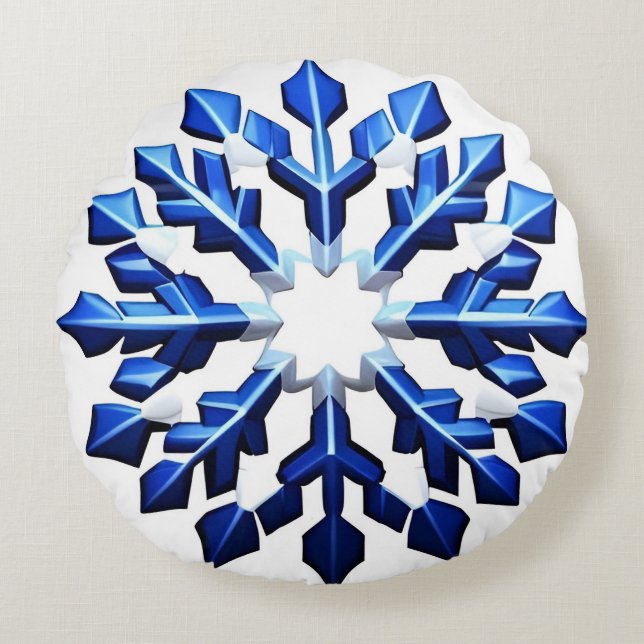 Coussins Ronds Flocon de Neige Bleu Détaille (Devant)