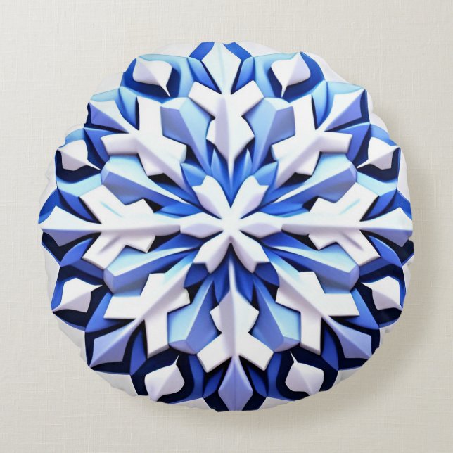 Coussins Ronds Flocon de Neige Bleu Détaille (Devant)