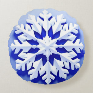 Coussins Ronds Flocon de Neige Bleu Détaille