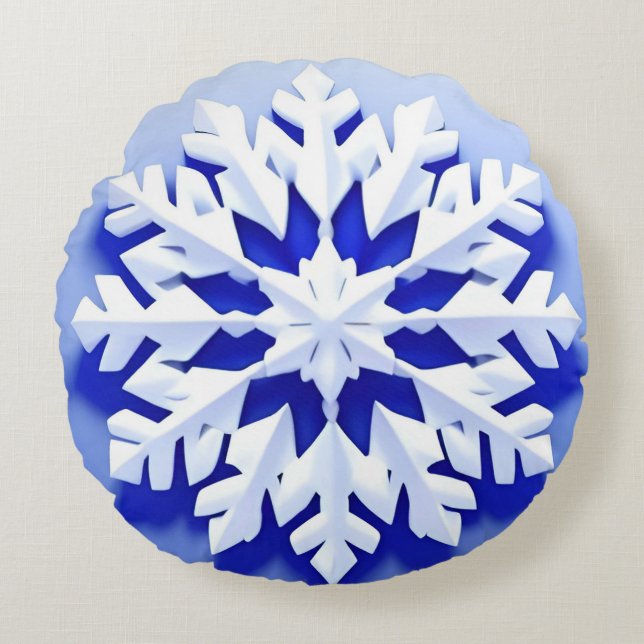 Coussins Ronds Flocon de Neige Bleu Détaille (Devant)