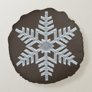 Coussins Ronds Flocon de neige congelé Forêt Brown Nature Noël