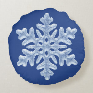 Coussins Ronds Flocon de neige de Noël Icy Froid sur le bleu prof