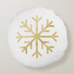 Coussins Ronds Flocon de neige doré Noël Fête Saison Élégant