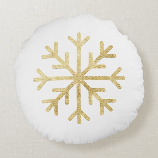 Coussins Ronds Flocon de neige doré Noël Fête Saison Élégant (Dos)