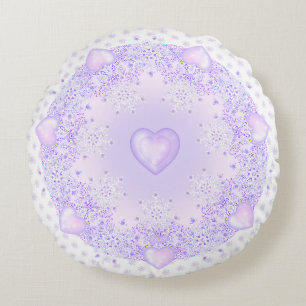 Coussins Ronds flocon de neige violet clair et coeur étincelant