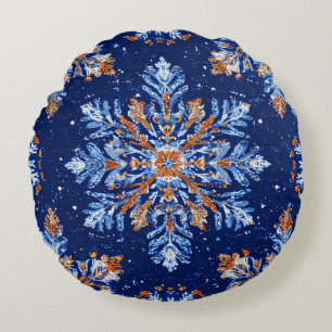 Coussins Ronds Flocons de neige 3d bleus