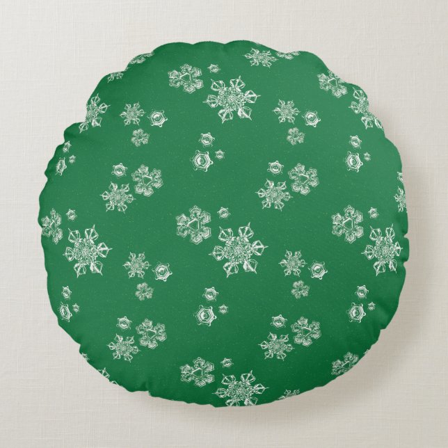 Coussins Ronds Flocons de neige faits main - Vert clair et blanc (Devant)