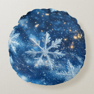 Coussins Ronds Flocons de neige scintillants Noël d'hiver