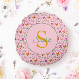 Coussins Ronds Floral Bee & Flowers motif Nom du monogramme
