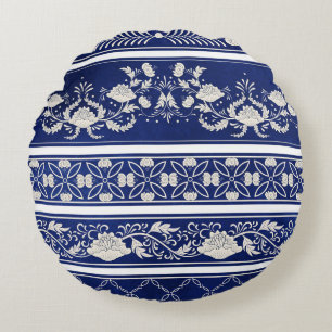Coussins Ronds Floral chinois Bleu : Bordures d'aquarelle Vintage