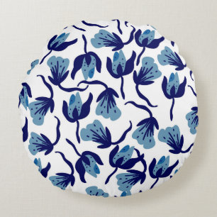 Coussins Ronds Floral De Pansy Bleu : Sans Mer Dessiné À La Main.