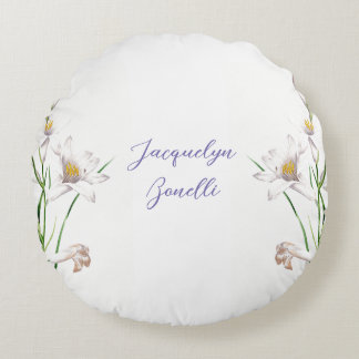 Coussins Ronds Floral Elegant Chic Cute Calligraphie Ajouter Nom