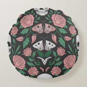 Coussins Ronds Floral gothique et Motif crâne avec papillons