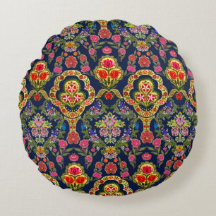 Coussins Ronds Floral moghole ethnique : Motif bleu sans voile