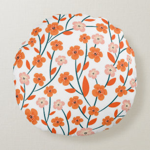 Coussins Ronds Floral Orange Pastel Blanc sans couture